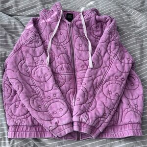 BDG quilted smiley face zip up hoodie